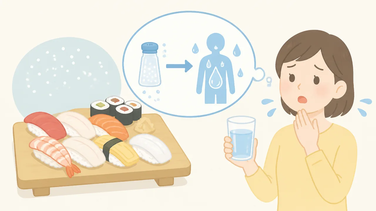 寿司を食べたあとに喉が乾くのはなぜ?考えられる原因と対策